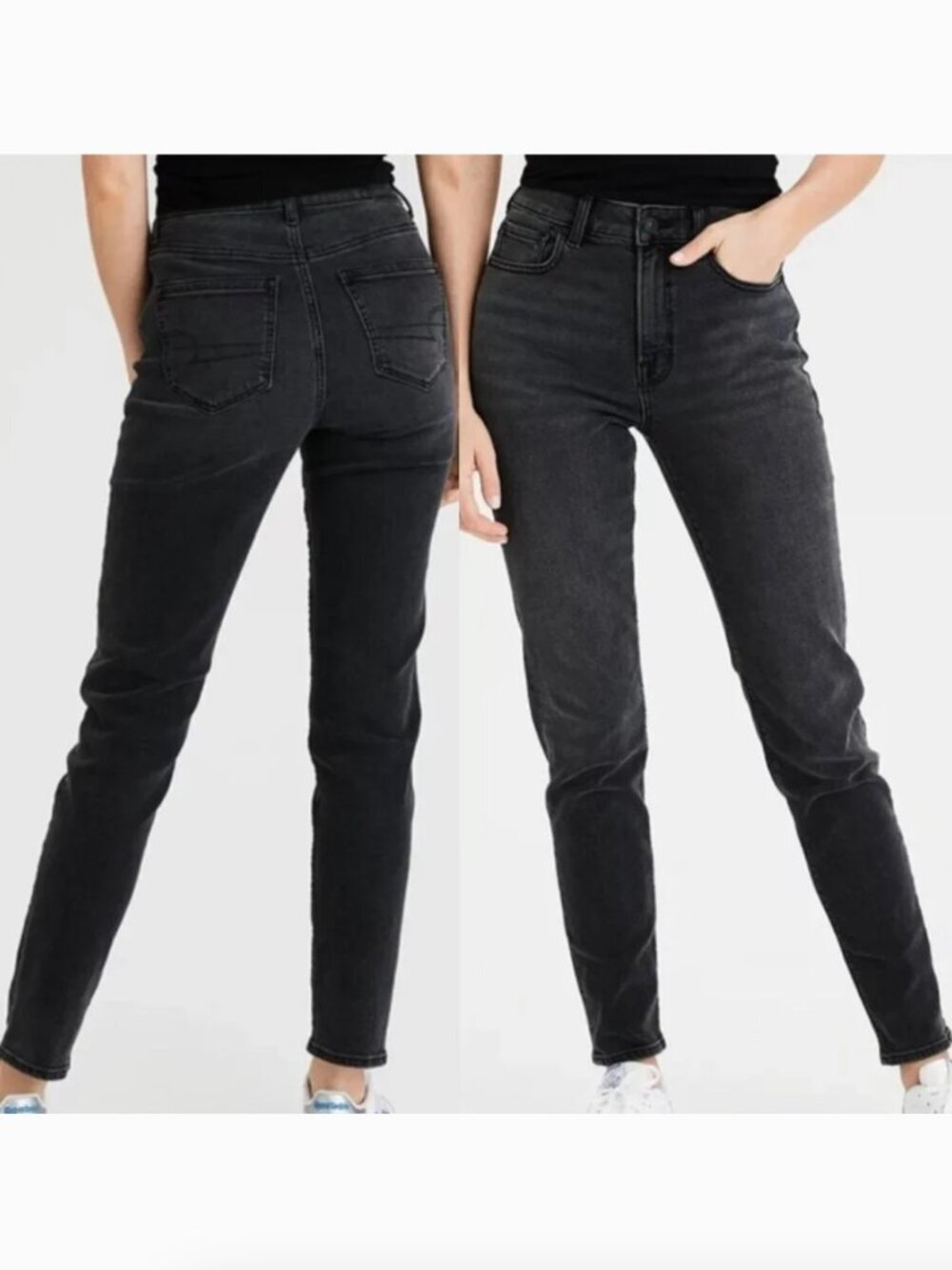AMERICAN EAGLE AE Mom Jean Black Wash High Waisted High Rise Cropped Crop Ankle